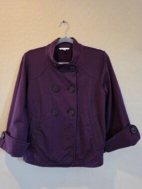 Cabi "Terry Topper" Double Breasted Swing Style Plum Eggplant Purple 3/4 Jacket